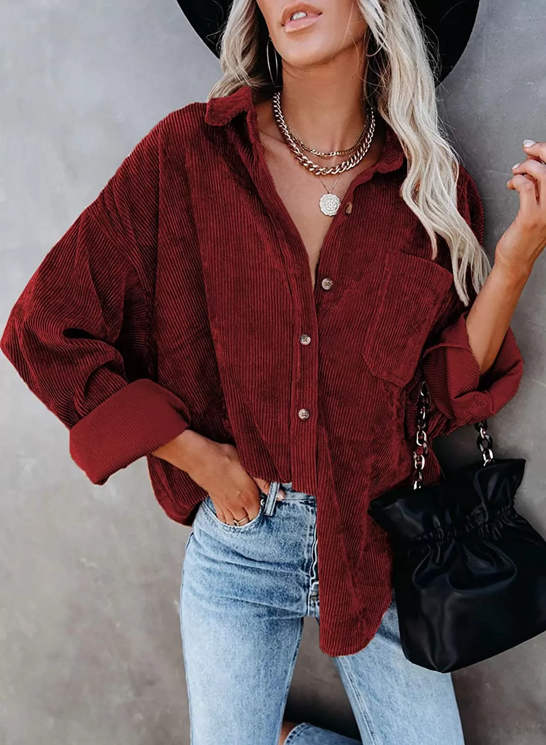 Haute Edition Women's Slouchy Oversized Corduroy Shirt Jacket 